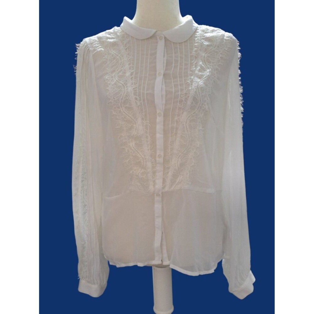 Olsenboye by Mary Kate & Ashley Olsen Women's Long Sleeve Sheer Lace Blouse L